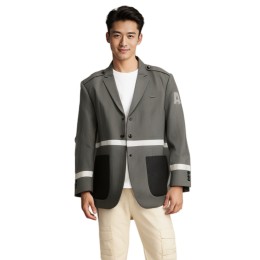 【Order Gray Contrast Stripe Suit】|Notched lapel with epaulet snap design|Front double-button closure|50%WOOL,50%polyester|Reflective stripe details at waist and cuffs|Stripe Suit Company BS695 【Order Gray Contrast Stripe Suit】|Notched lapel with epaulet snap design|Front double-button closure|50%WOOL,50%polyester|Reflective stripe details at waist and cuffs|Stripe Suit Company BS695